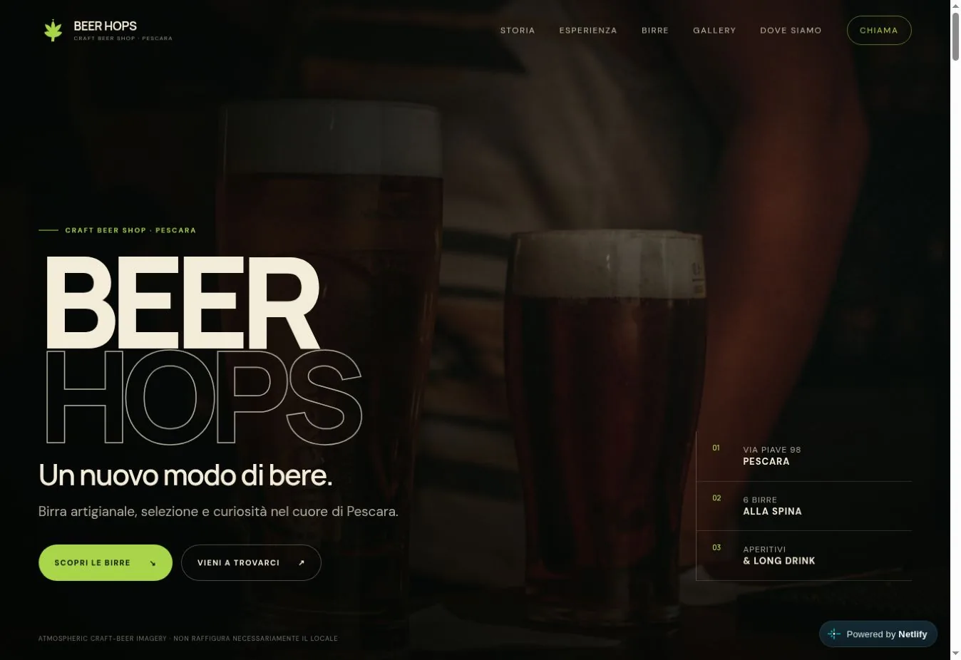 Schermata della homepage della demo Beer Hops